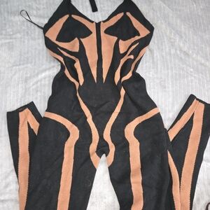 Fashion Nova Black and Tan Jumpsuit